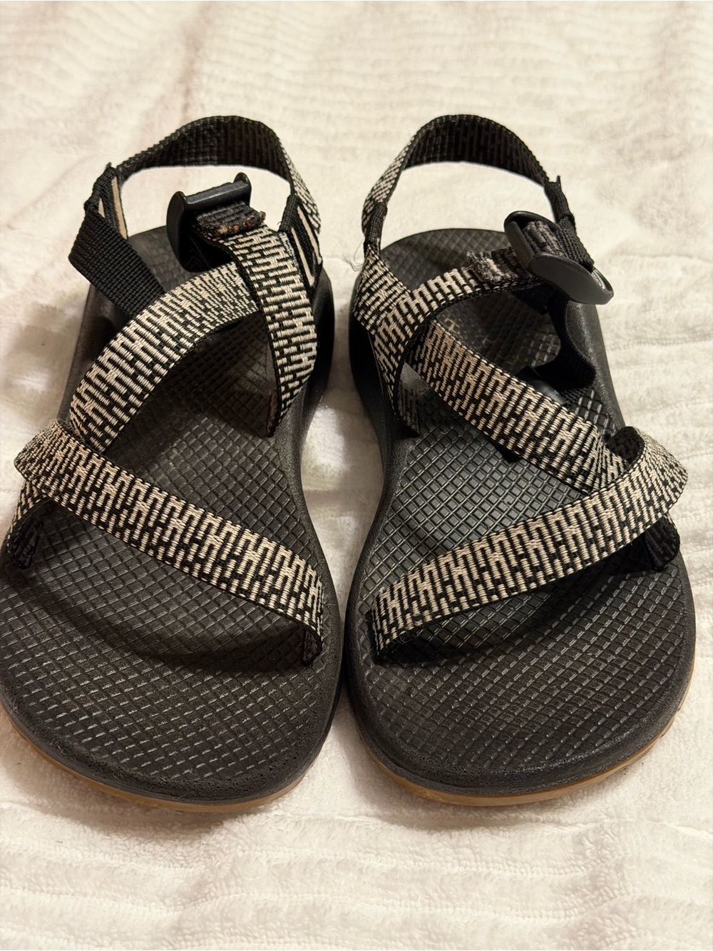 Chaco Women's Black Sandals with Cream Patterned Straps